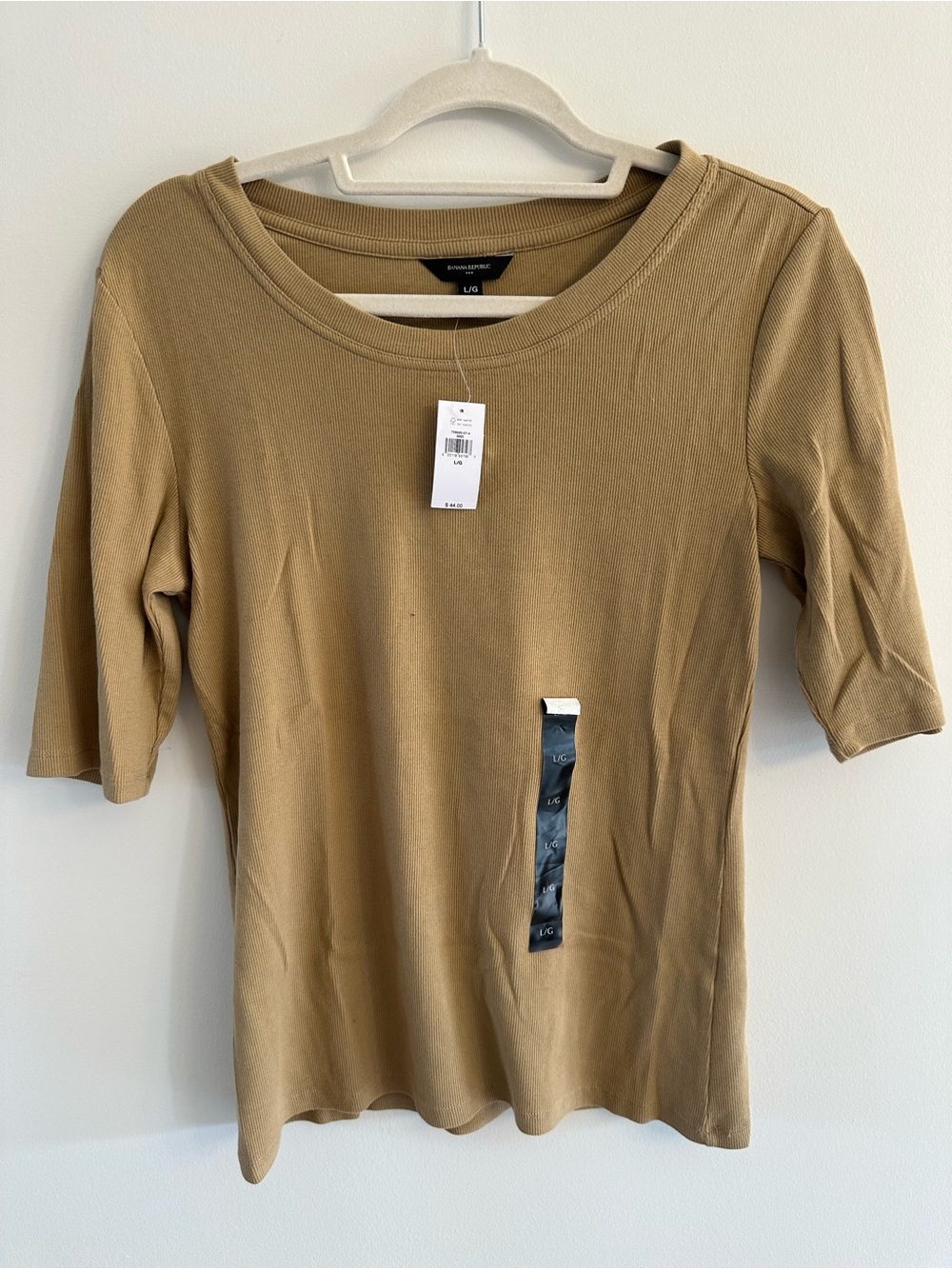 Banana Republic Tan Ribbed Short-Sleeve Crew Top